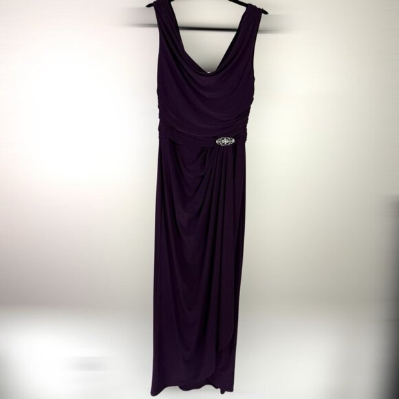 Lauren Ralph Lauren Women's Purple Draped Rhinestone Broach Maxi Gown Dress Sz 8 - Picture 2 of 12